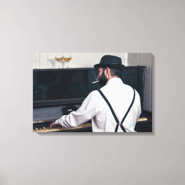 Retro man playing piano and smoking   canvas print (Front)