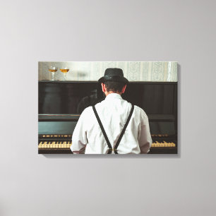Retro man playing piano and smoking canvas print
