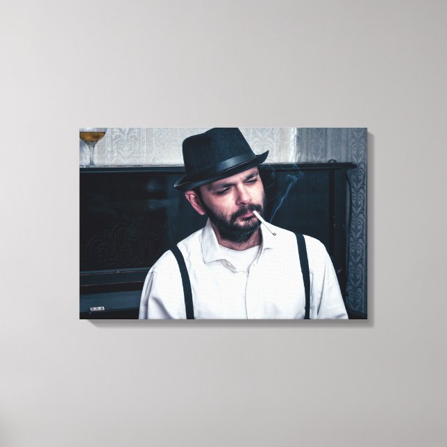 Retro man playing piano and smoking   canvas print (Front)