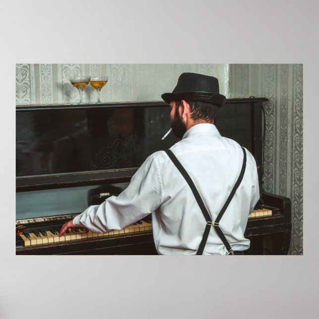 Retro man playing piano and smoking   poster (Front)