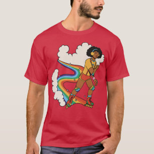 Retro Man Rollerskating on LGBTQ+ Rainbow Premium T-Shirt
