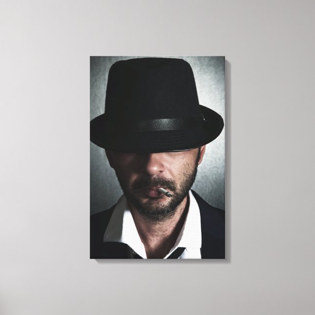 Retro man smoking canvas print (Front)