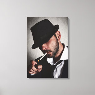 Retro man smoking canvas print