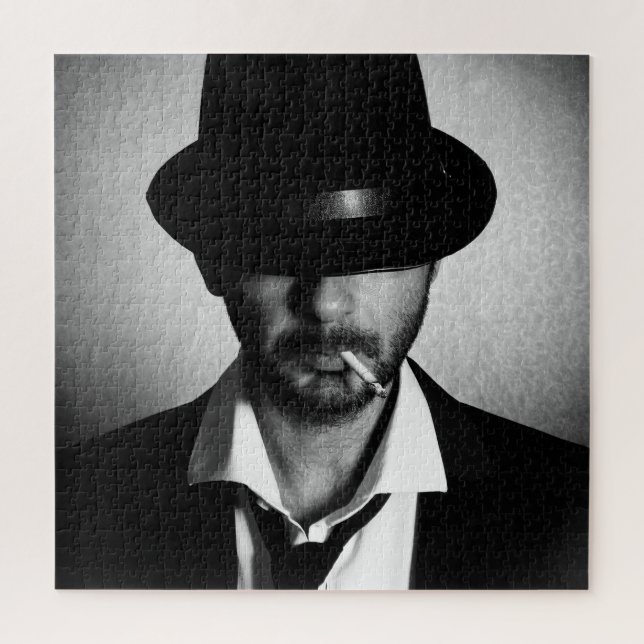 Retro man smoking jigsaw puzzle (Vertical)