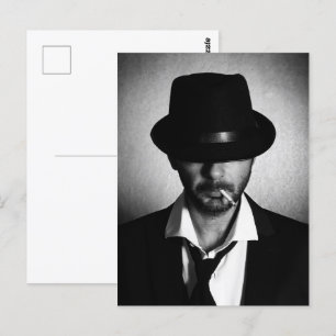 Retro man smoking postcard