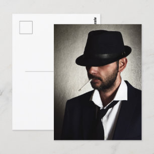 Retro man smoking postcard