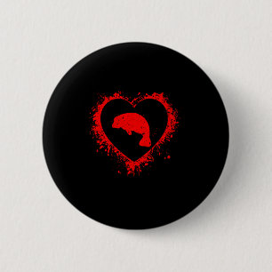 Retro Manatee Valentines Day Heart Shape My Valent 6 Cm Round Badge