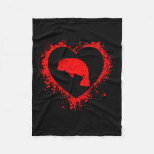 Retro Manatee Valentines Day Heart Shape My Valent Fleece Blanket