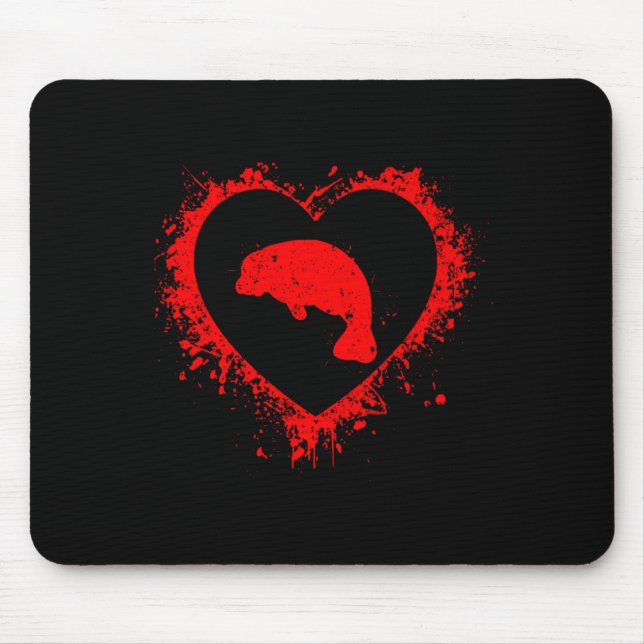 Retro Manatee Valentines Day Heart Shape My Valent Mouse Mat (Front)