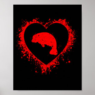 Retro Manatee Valentines Day Heart Shape My Valent Poster