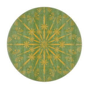 Retro Mandala Avocado Glass Cutting Board