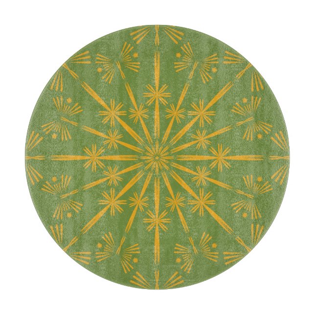 Retro Mandala Avocado Glass Cutting Board (Front)