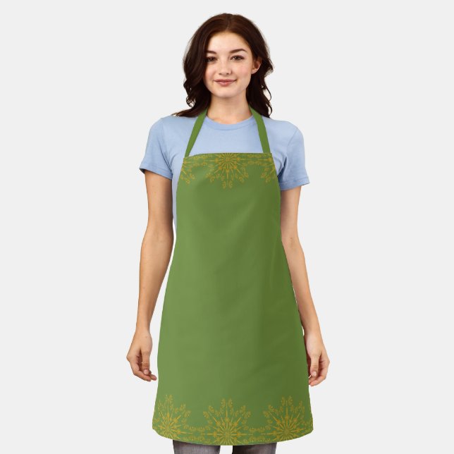 Retro Mandala Avocado Medium Apron (Worn)