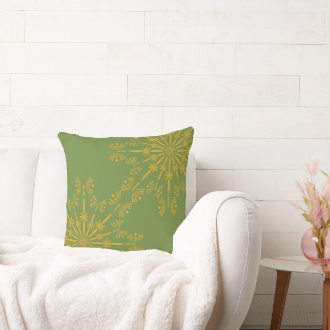 Retro Mandala Avocado Throw Pillow (Couch)