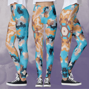 Retro Mandala Blue and Orange Leggings