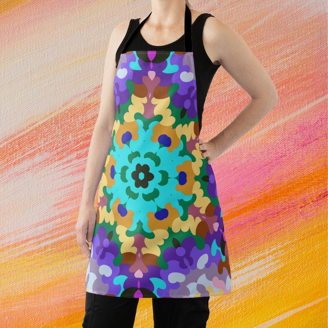 Retro Mandala Blue Purple and Yellow Apron (Creator Uploaded)