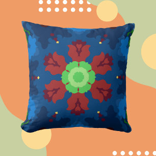 Retro Mandala Blue Red and Green Cushion