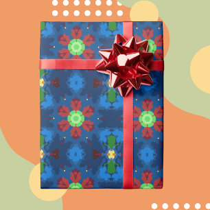 Retro Mandala Blue Red and Green Wrapping Paper