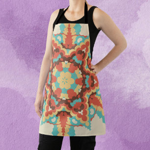 Retro Mandala Blue Red and Yellow Apron