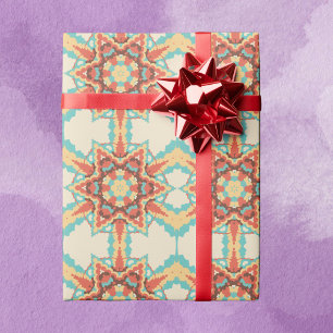 Retro Mandala Blue Red and Yellow Wrapping Paper