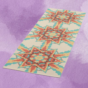 Retro Mandala Blue Red and Yellow Yoga Mat