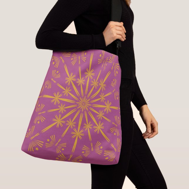 Retro Mandala Boysenberry Crossbody Bag (2 Sizes) (Close Up)