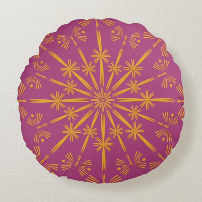 Retro Mandala Boysenberry Round Pillow (Front)