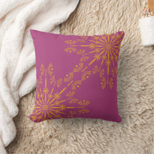 Retro Mandala Boysenberry Throw Pillow
