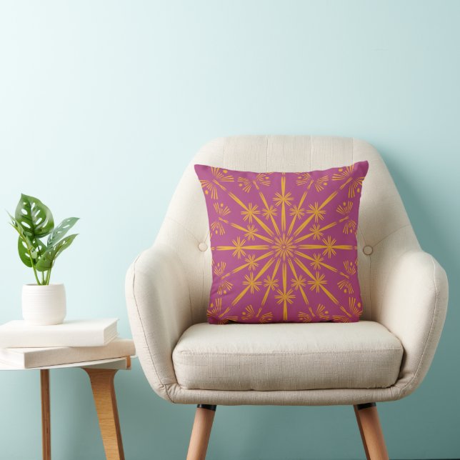 Retro Mandala Boysenberry Throw Pillow (Chair)