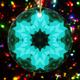 Retro Mandala Flower Blue and Green Ceramic Tree Decoration