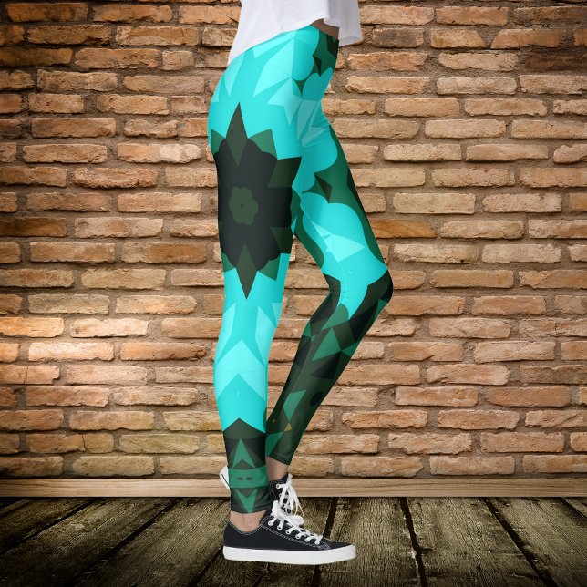Retro Mandala Flower Blue and Green Leggings (Creator Uploaded)