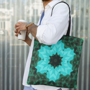 Retro Mandala Flower Blue and Green Tote Bag