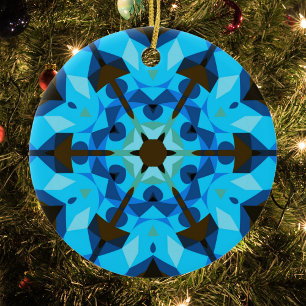 Retro Mandala Flower Blue and Orange Ceramic Tree Decoration