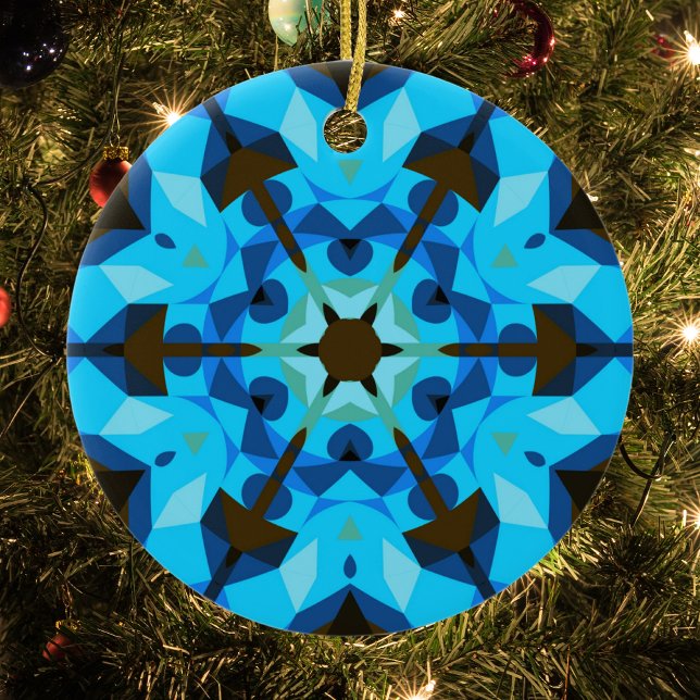 Retro Mandala Flower Blue and Orange Ceramic Tree Decoration (Creator Uploaded)