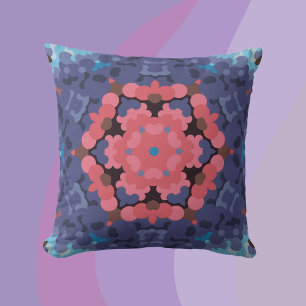 Retro Mandala Flower Blue and Pink Cushion