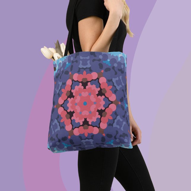 Retro Mandala Flower Blue and Pink Tote Bag (Creator Uploaded)