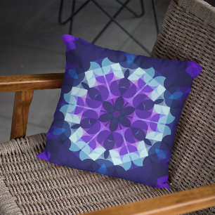 Retro Mandala Flower Blue and Purple Cushion