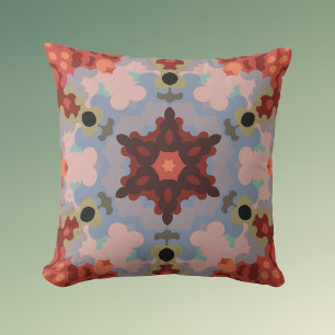 Retro Mandala Flower Blue and Red Cushion