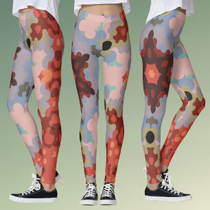 Retro Mandala Flower Blue and Red Leggings