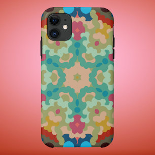 Retro Mandala Flower Blue Green and Pink iPhone 11 Case