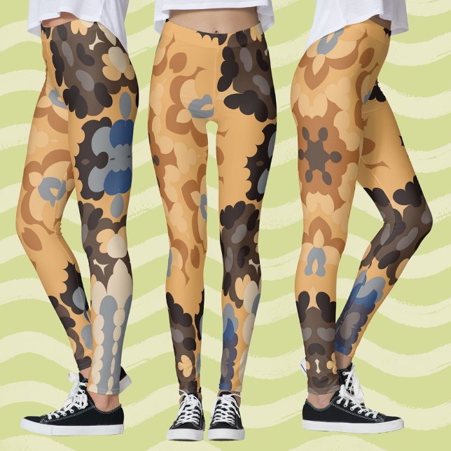 Retro Mandala Flower Blue Orange and Brown Leggings (Creator Uploaded)
