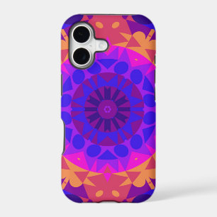 Retro Mandala Flower Blue Pink and Orange