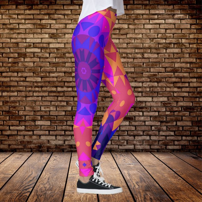 Retro Mandala Flower Blue Pink and Orange Leggings (Creator Uploaded)