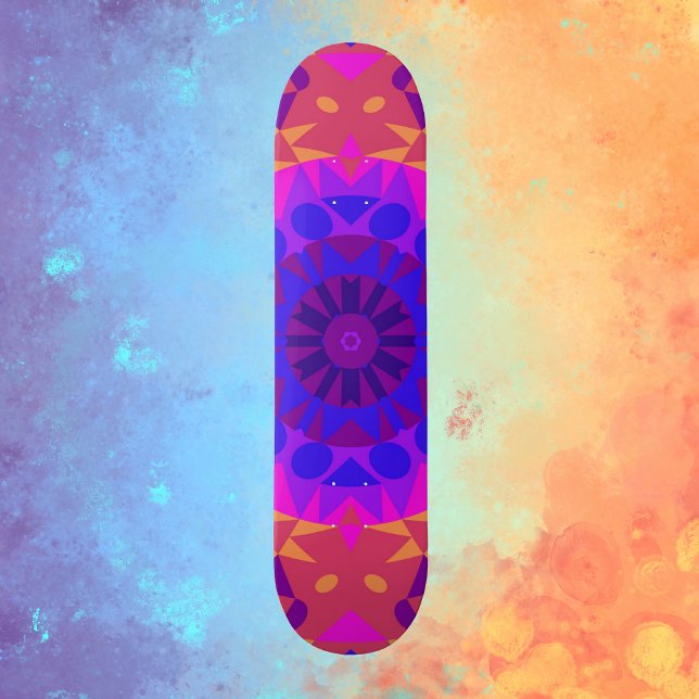 Retro Mandala Flower Blue Pink and Orange Skateboard (Creator Uploaded)