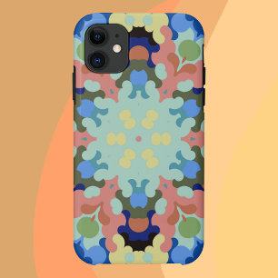 Retro Mandala Flower Blue Pink and Yellow iPhone 11 Case