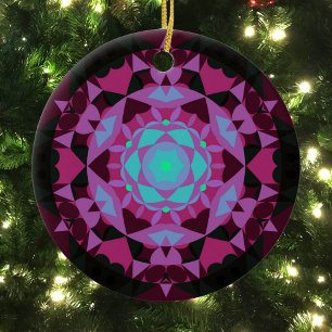 Retro Mandala Flower Blue Purple and Black Ceramic Tree Decoration