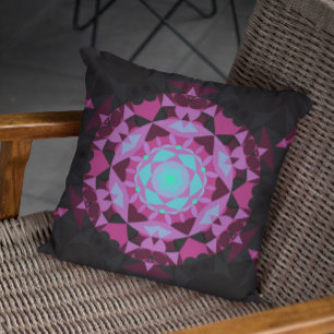 Retro Mandala Flower Blue Purple and Black Cushion
