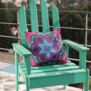 Retro Mandala Flower Blue Purple and Pink Cushion
