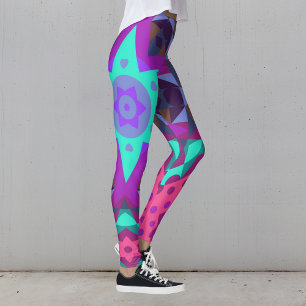 Retro Mandala Flower Blue Purple and Pink Leggings