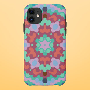 Retro Mandala Flower Blue Red and Teal Case-Mate iPhone Case
